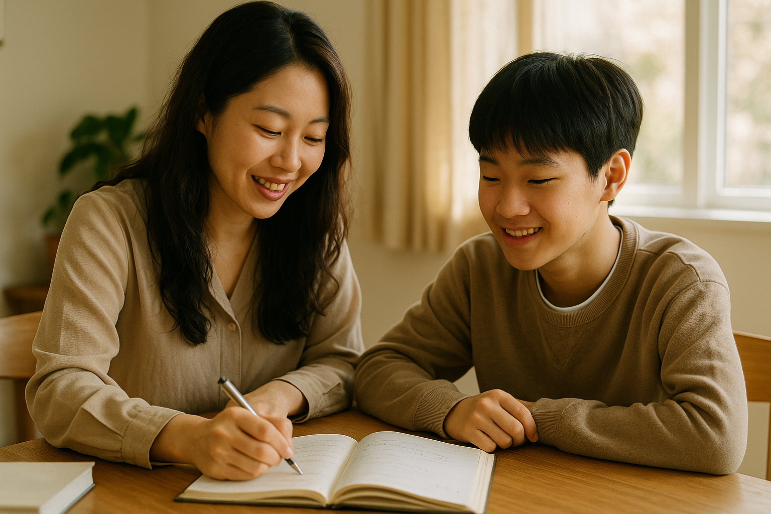 과외 선생님과 학생이 함께 공부하는 모습