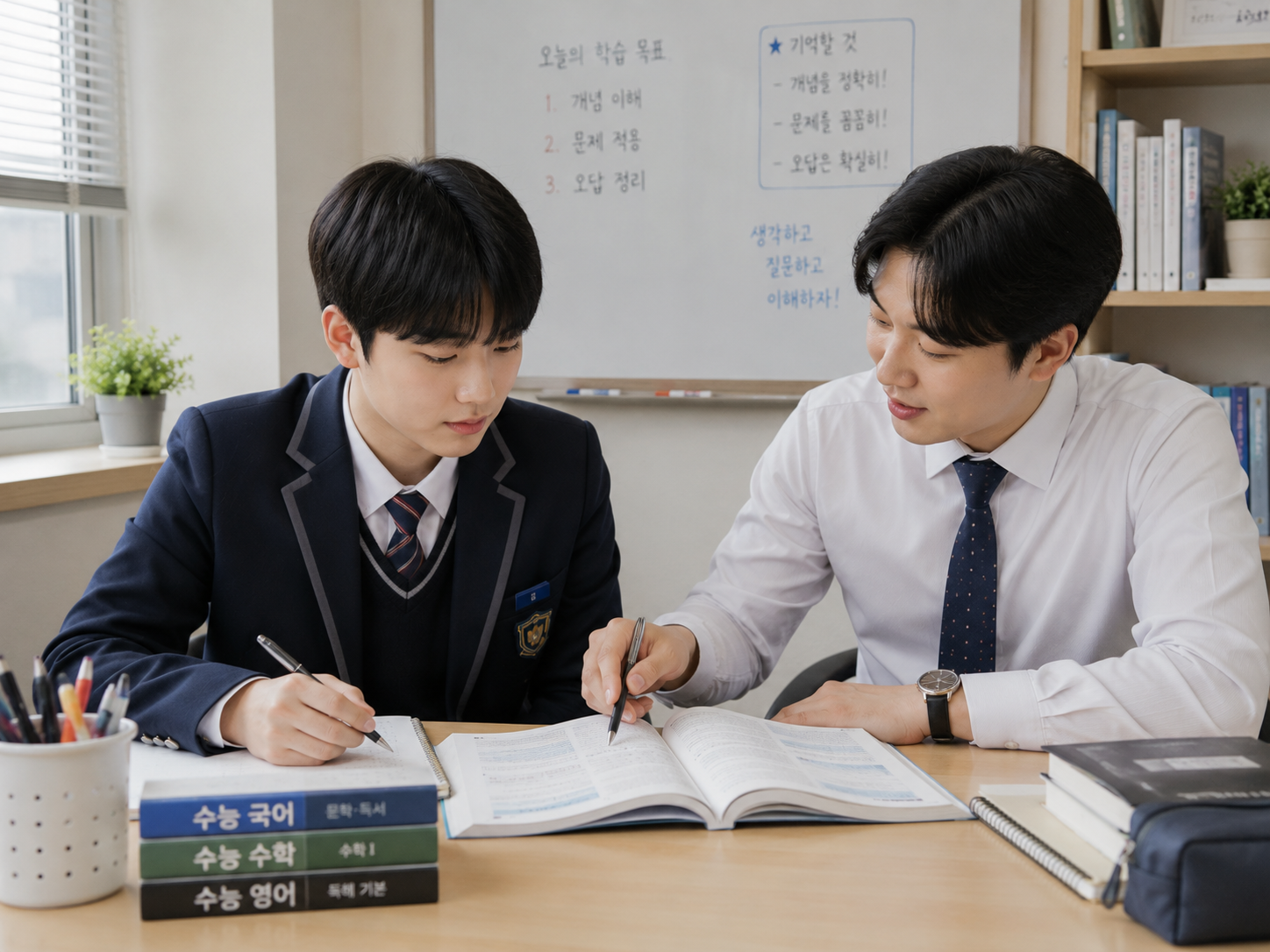 남학생과 남자 선생님 1:1 과외 수업